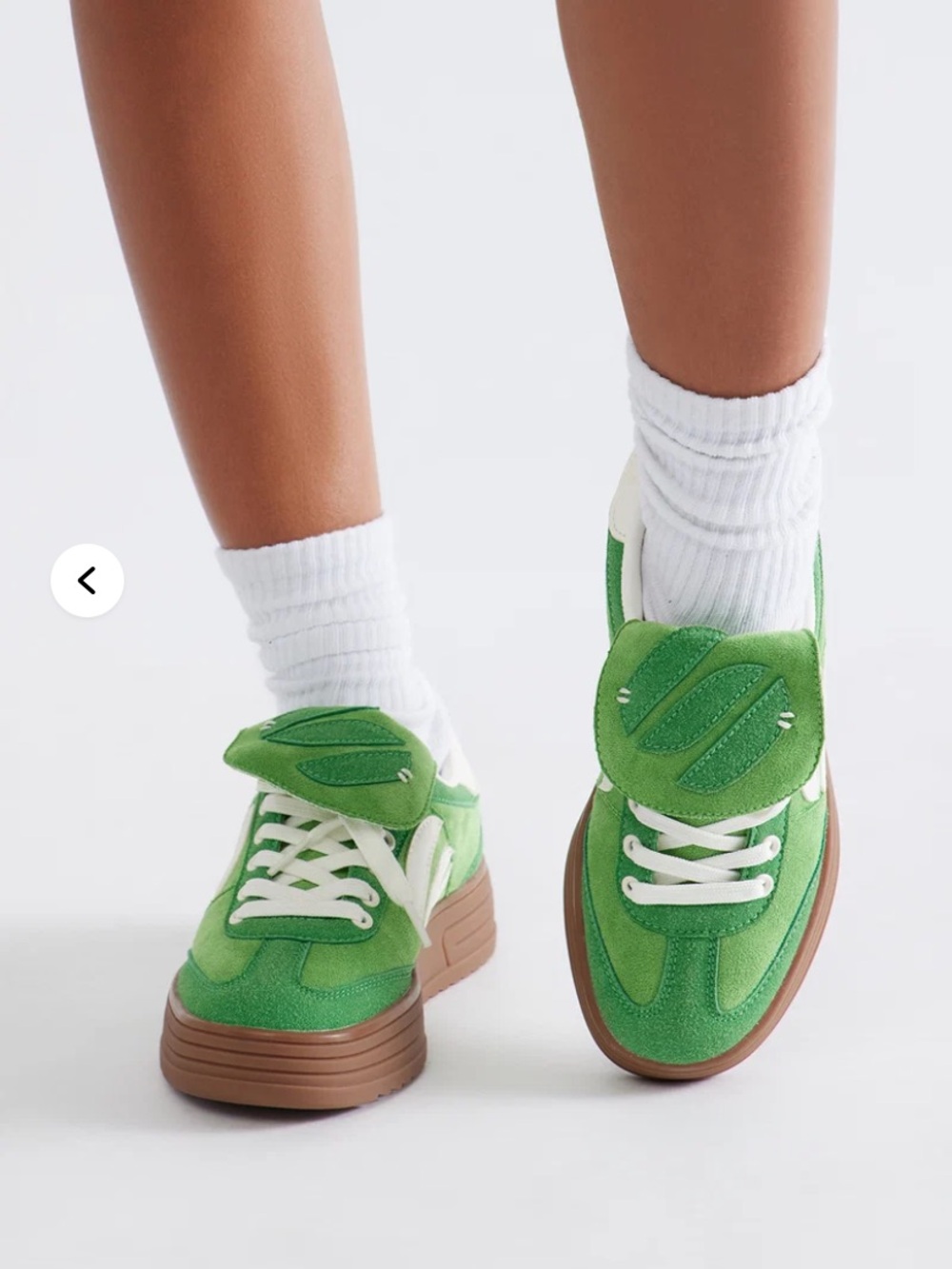 Women’s Green Suede Platform Sneakers with White Accents